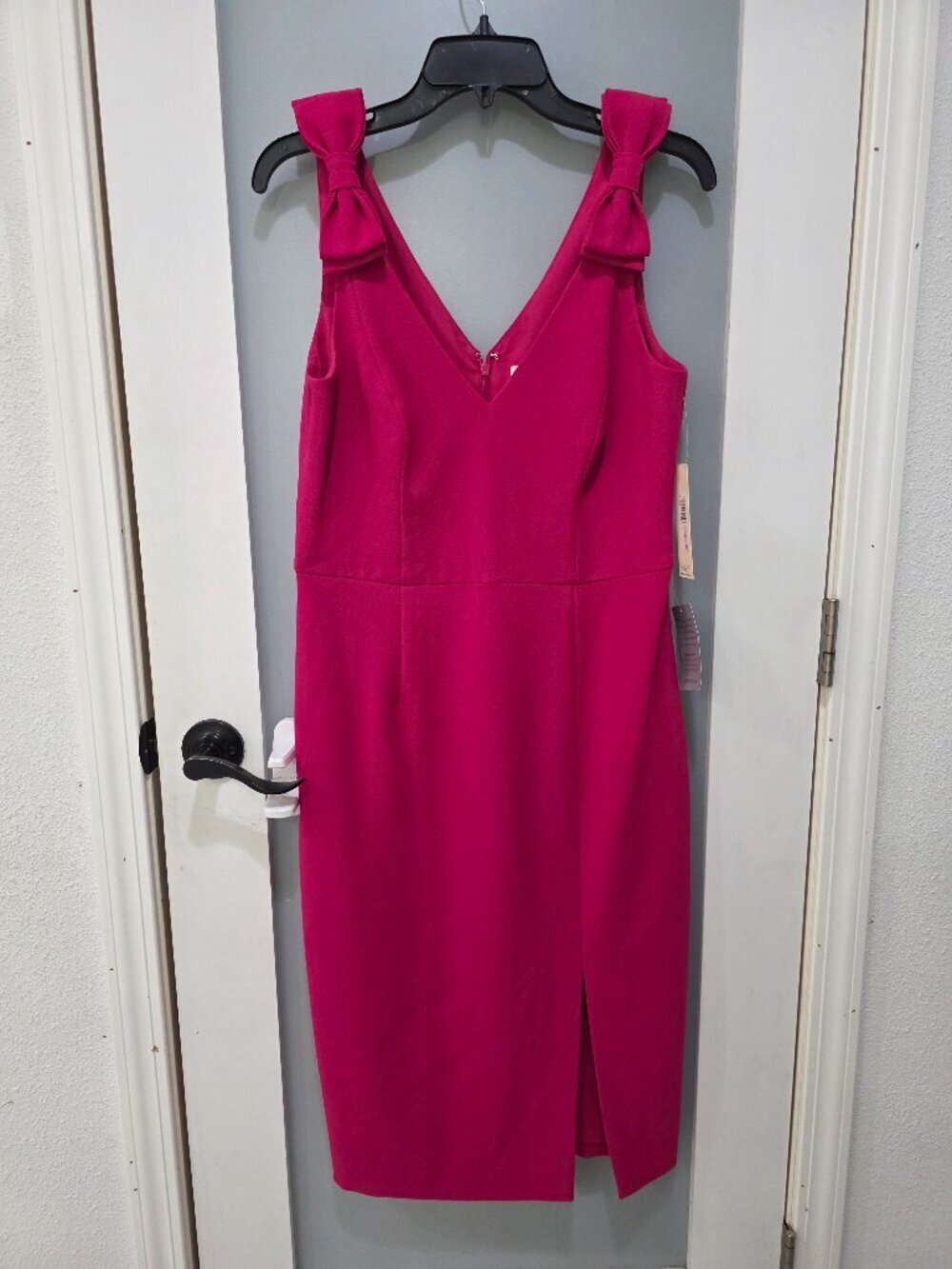 Eliza J Hot Pink Bow Shoulder Sheath Dress Size 10 NWT Elegant Cocktail
